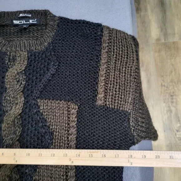 SOLE Men's Small VTG Sweater Brown/Black Pullover Retro Korea Ugly Old Money - Picture 3 of 5